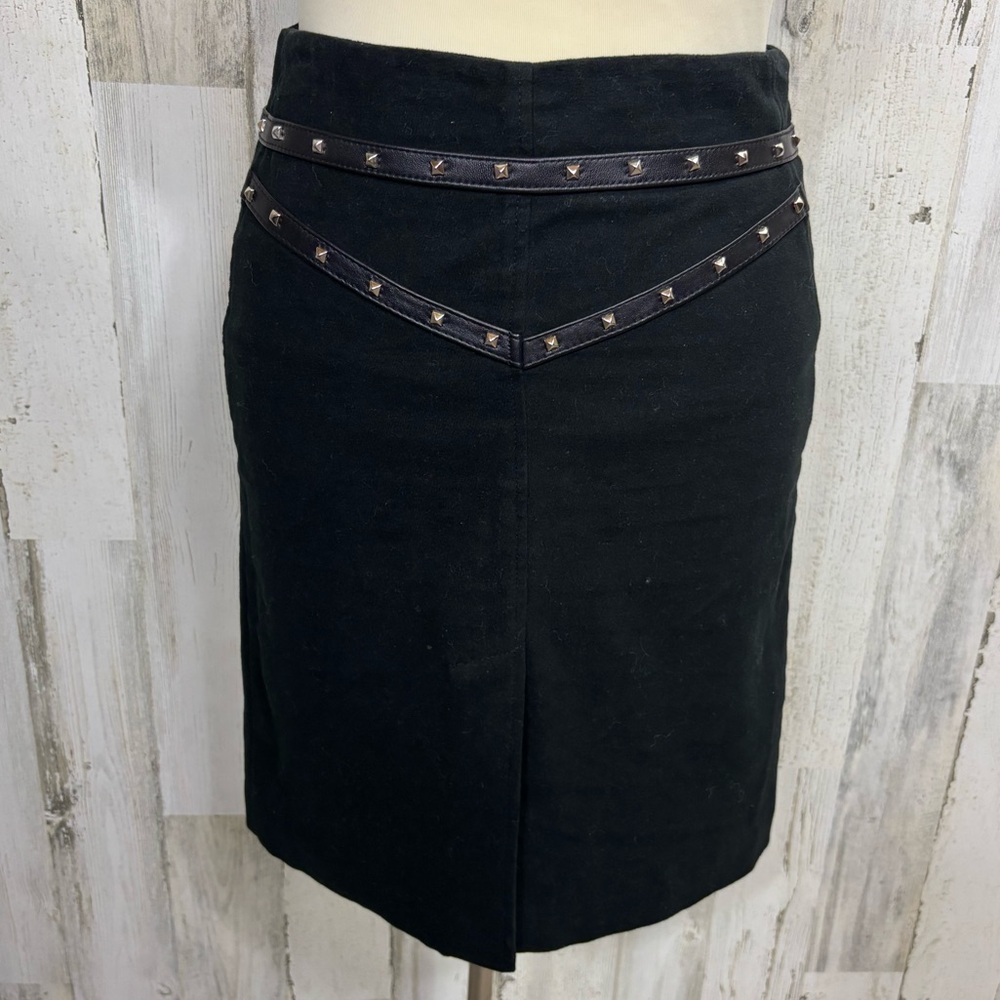 BCBGMAXAZRIA Black Studded Faux Suede Skirt